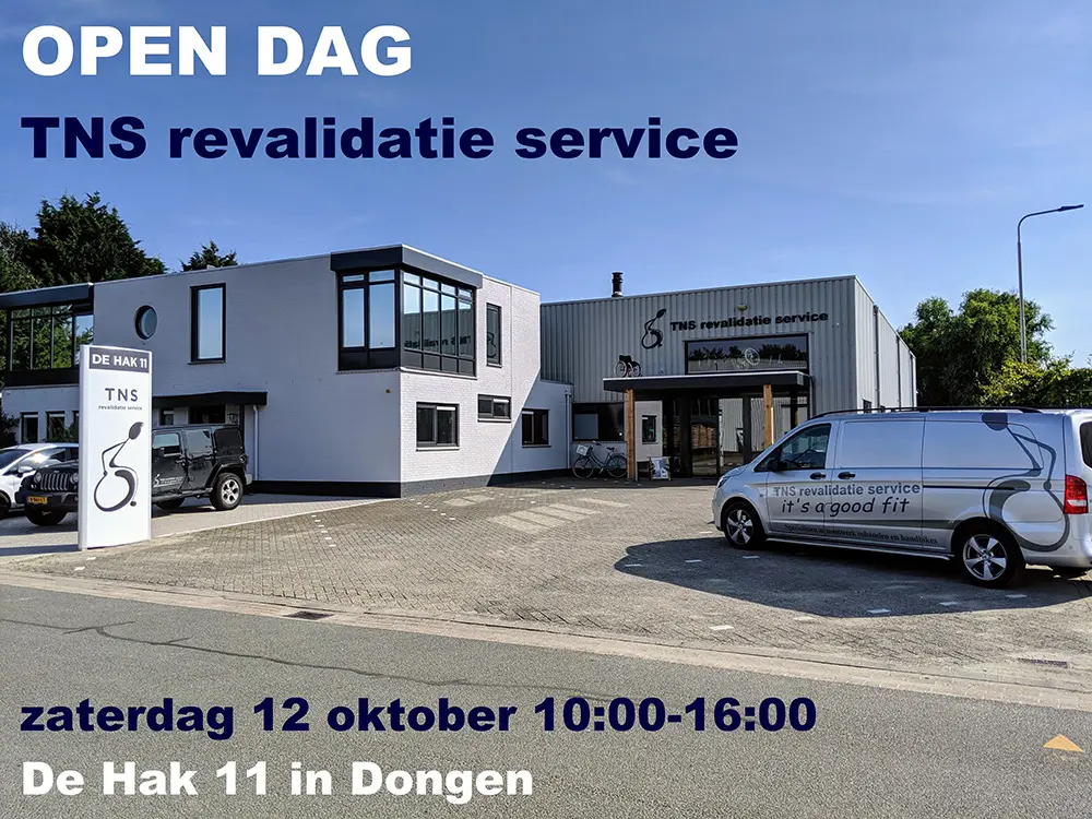 Bezoek de open dag van TNS op zaterdag 12 oktober in Dongen. Tussen 10:00 en 16:00 ben je welkom om onze nieuwe locatie te bekijken. ???? Alternatieve meta descriptions (≤160 tekens): We zijn verhuisd naar Dongen! Kom naar de open dag van TNS op 12 oktober en ontdek onze nieuwe, ruime locatie. Open dag TNS: op 12 oktober ben je welkom tussen 10:00 en 16:00 in Dongen. Bekijk onze nieuwe locatie en showroom. Nieuw adres, meer ruimte! Kom op 12 oktober naar de open dag van TNS Revalidatie Service in Dongen. Zaterdag 12 oktober: open dag bij TNS in Dongen. Kom langs, kijk rond en maak kennis met ons team en onze werkplaats. TNS Open Dag: zaterdag 12 oktober van 10:00 tot 16:00. Ontdek onze nieuwe plek in Dongen en proef de sfeer. ???? Introductietekst voor de pagina “Open dag” Open dag – Welkom op onze nieuwe locatie in Dongen! We zijn verhuisd! Na jaren met plezier in Rijen gewerkt te hebben, zijn we nu neergestreken op een ruimere en modernere locatie in Dongen. En dat willen we graag met jullie vieren. Daarom organiseren we op zaterdag 12 oktober van 10:00 tot 16:00 een feestelijke open dag. Kom kennismaken met ons team, neem een kijkje in onze nieuwe werkplaats en ontdek de ruimte waar we onze maatwerkrolstoelen met zorg en vakmanschap samenstellen. Of je nu klant bent, professional, nieuwsgierige voorbijganger of gewoon zin hebt in koffie met een goed verhaal: iedereen is van harte welkom! We hopen je daar te zien – tot dan! Team TNS Laat gerust weten als je ook een digitale uitnodiging, printversie of korte social post wilt op basis hiervan! Bezoek de open dag van TNS op zaterdag 12 oktober in Dongen. Tussen 10:00 en 16:00 ben je welkom om onze nieuwe locatie te bekijken.